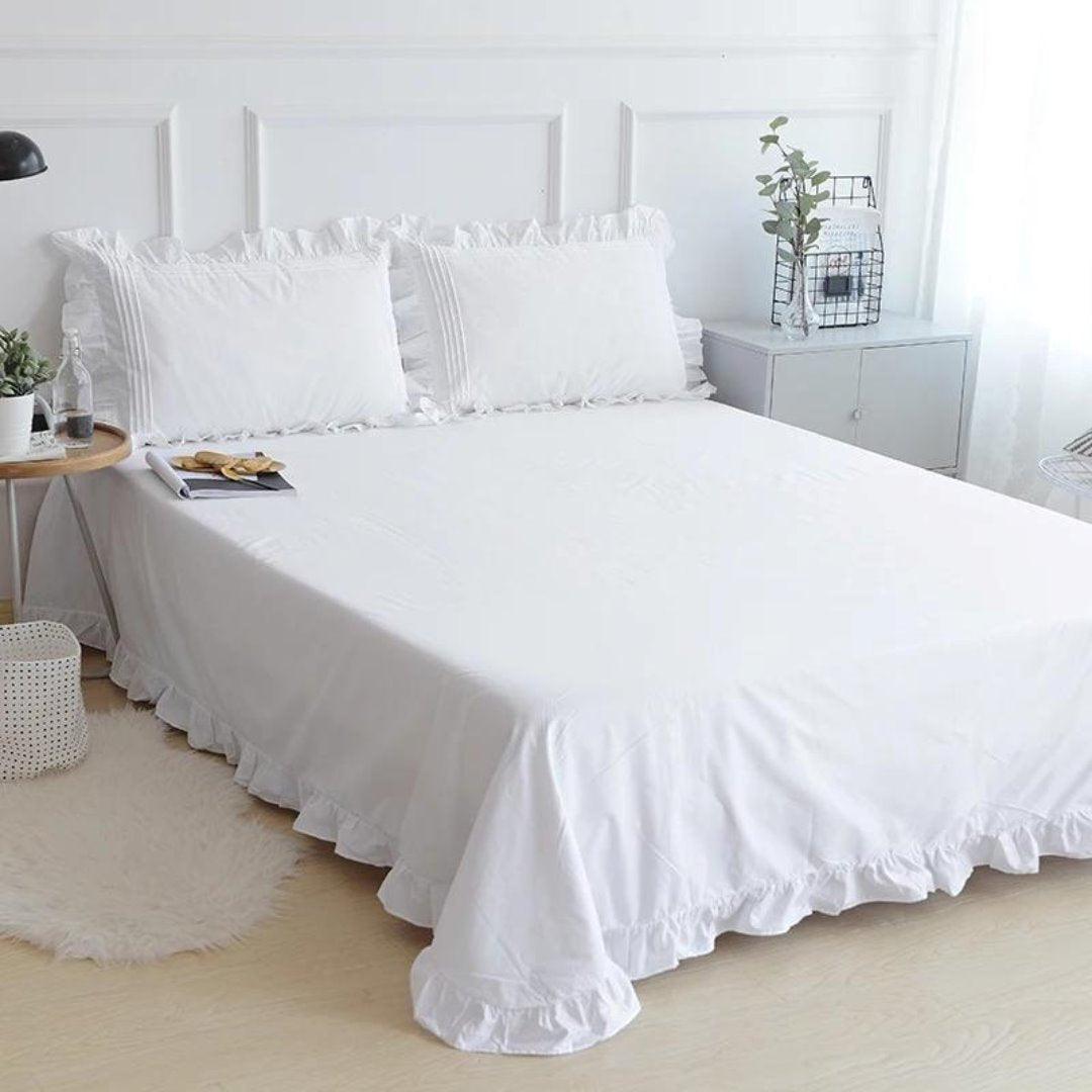 Conjunto de Lençóis de Algodão Branco com Bainha Frisada 100% Sedoso - Casa Saintelle