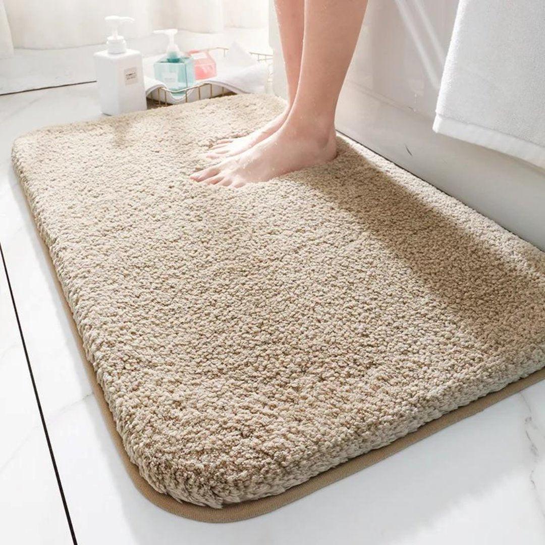 Tapete de Banho de Fibra de Felpa Super Grosso e Confortável - Absorvente e Antiderrapante - Cáqui - Casa Saintelle