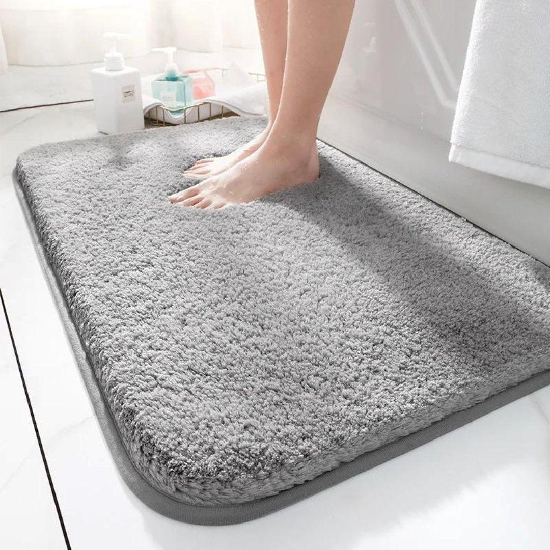 Tapete de Banho de Fibra de Felpa Super Grosso e Confortável - Absorvente e Antiderrapante - Cinza - Casa Saintelle