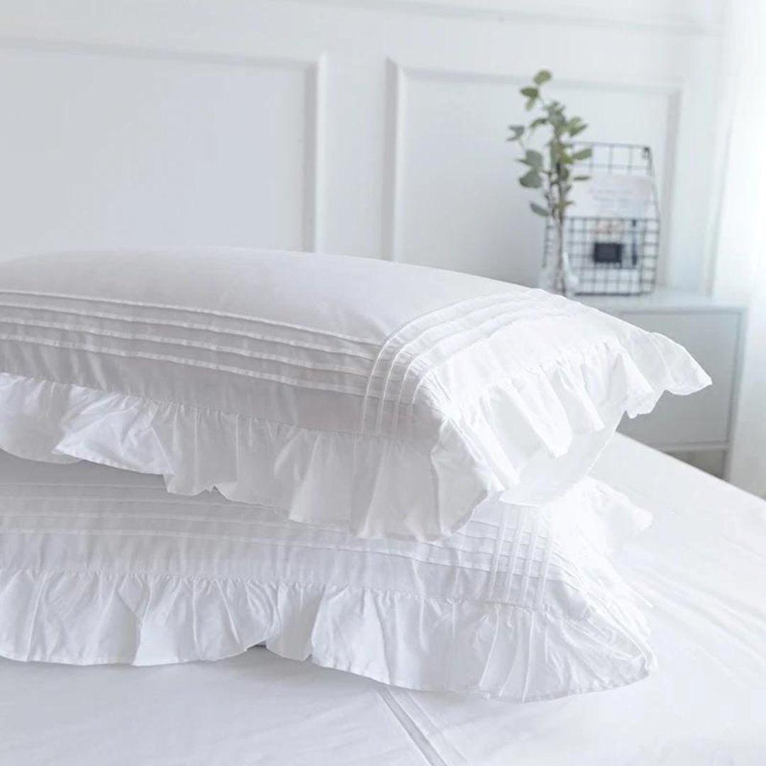 Conjunto de Lençóis de Algodão Branco com Bainha Frisada 100% Sedoso - Casa Saintelle