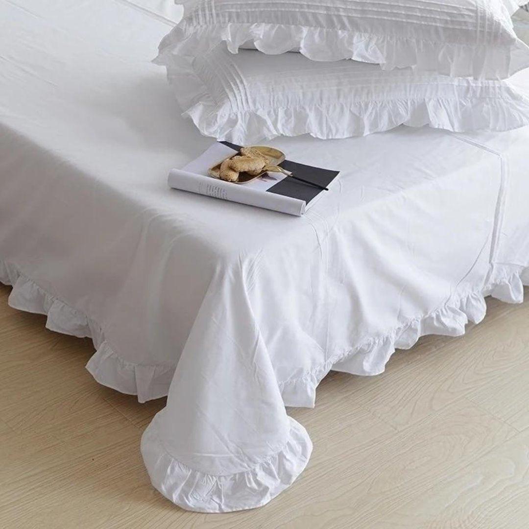 Conjunto de Lençóis de Algodão Branco com Bainha Frisada 100% Sedoso - Casa Saintelle
