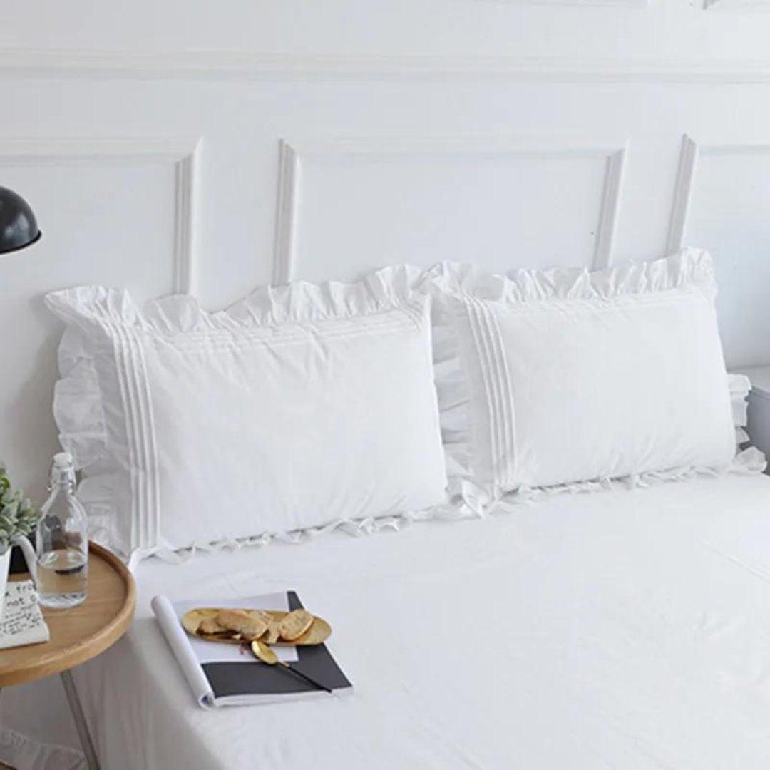 Conjunto de Lençóis de Algodão Branco com Bainha Frisada 100% Sedoso - Casa Saintelle
